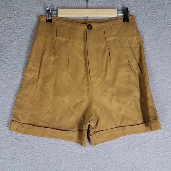 Scotch & Soda Linen Blend Shorts Women's Small Gold Pleated Chino High Rise - Picture 1 of 14